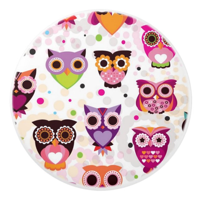 Colourful Owl Pattern For Kids 2 Ceramic Knob (Front)