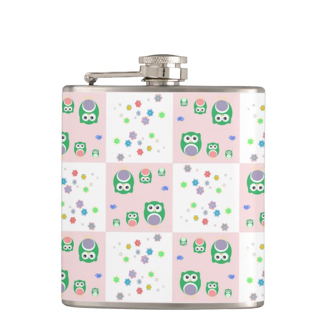 Colourful Owl Pattern For Kids 2 Hip Flask (Front)