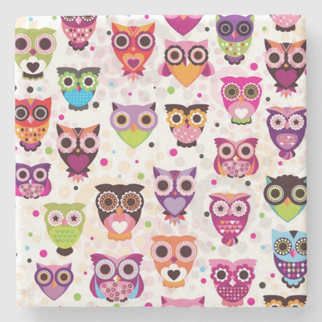 Colourful Owl Pattern For Kids 2 Stone Coaster (Front)