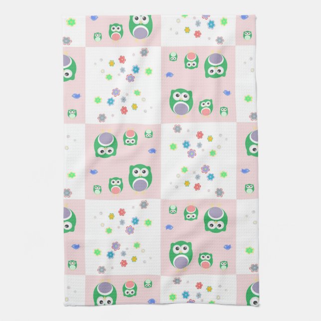 Colourful Owl Pattern For Kids Kitchen Towel (Vertical)