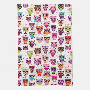 Colourful Owl Pattern For Kids Kitchen Towel