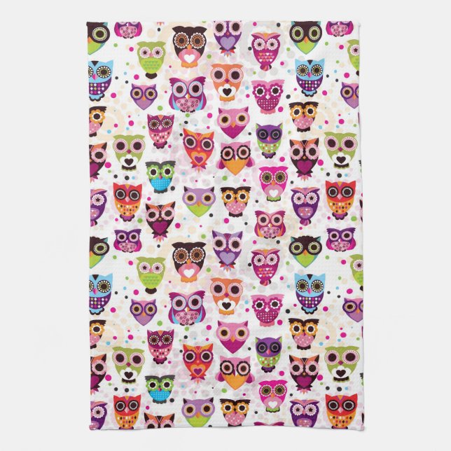 Colourful Owl Pattern For Kids Kitchen Towel (Vertical)