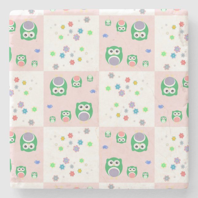 Colourful Owl Pattern For Kids Stone Coaster (Front)