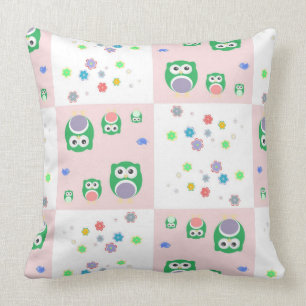 Colourful Owl Pattern For Kids Throw Pillow