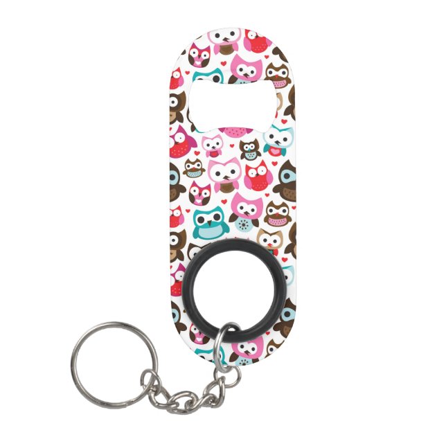 colourful owl pattern keychain bottle opener (Front)