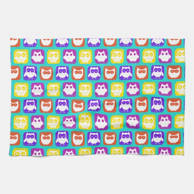 Colourful Owl Pattern Kitchen Towel (Horizontal)