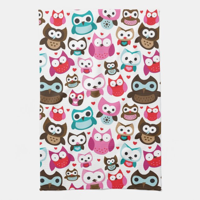 colourful owl pattern kitchen towel (Vertical)