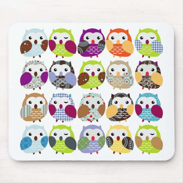 Colourful Owl Pattern Mouse Pad (Front)