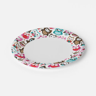 colourful owl pattern paper plate