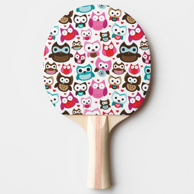 colourful owl pattern ping pong paddle (Front)