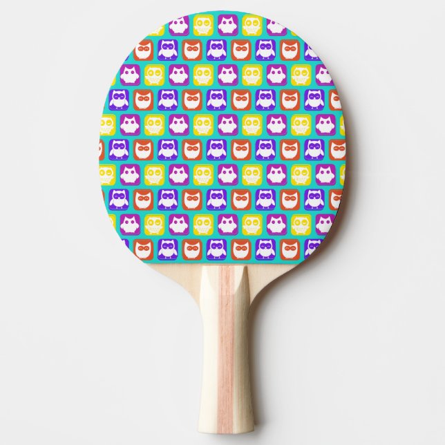 Colourful Owl Pattern Ping Pong Paddle (Front)