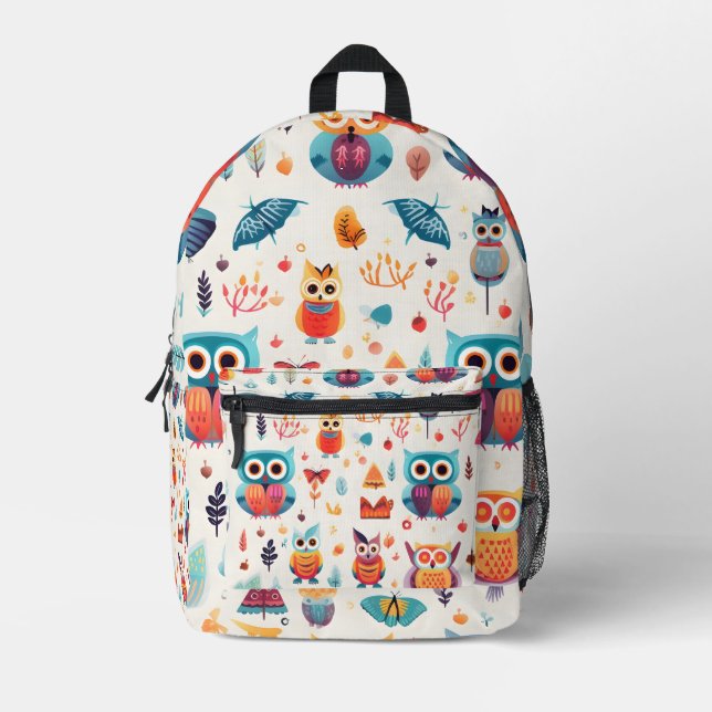 Colourful owl pattern Printed Backpack (Front)