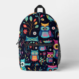 Colourful owl pattern Printed Backpack