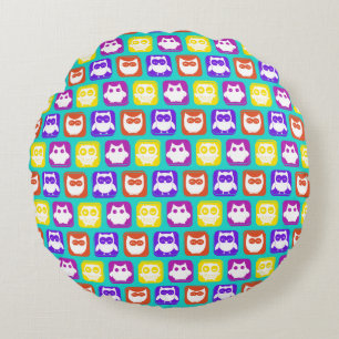 Colourful Owl Pattern Round Pillow