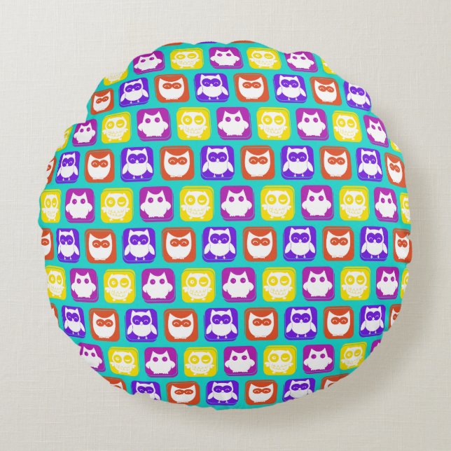 Colourful Owl Pattern Round Pillow (Front)
