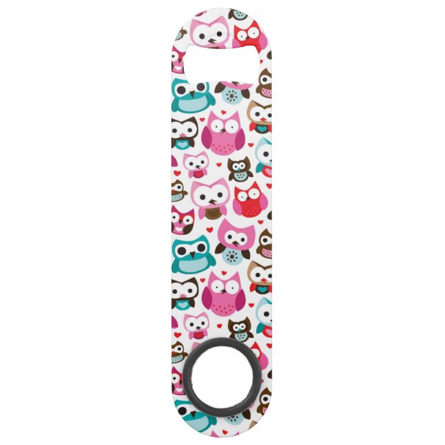 colourful owl pattern speed bottle opener (Front)