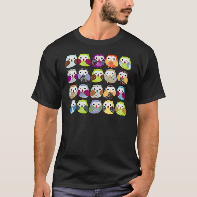 Colourful Owl Pattern T-Shirt (Front)