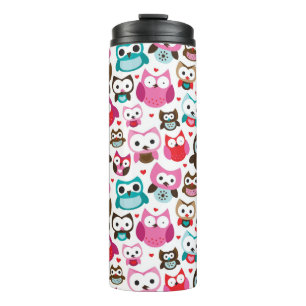 colourful owl pattern thermal tumbler