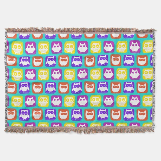 Colourful Owl Pattern Throw Blanket (Front)
