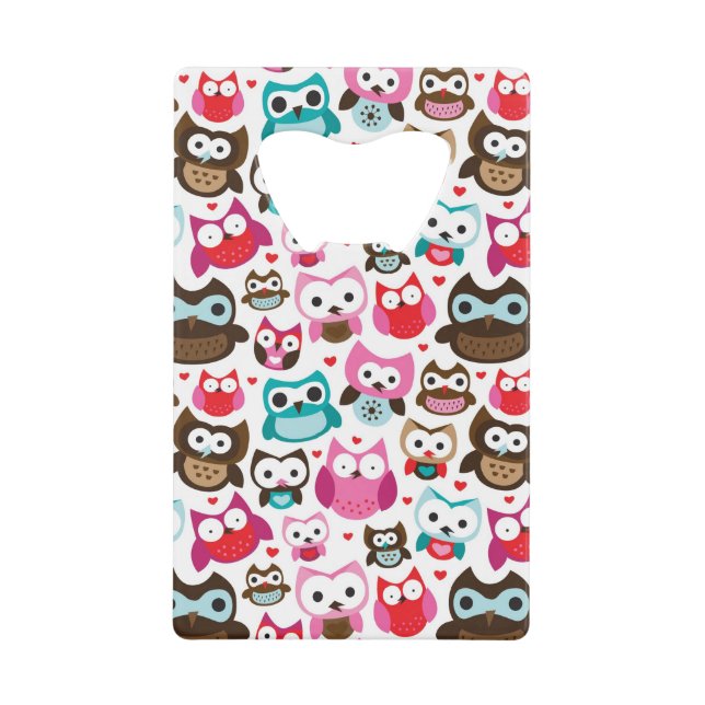 colourful owl pattern wallet bottle opener (Front)