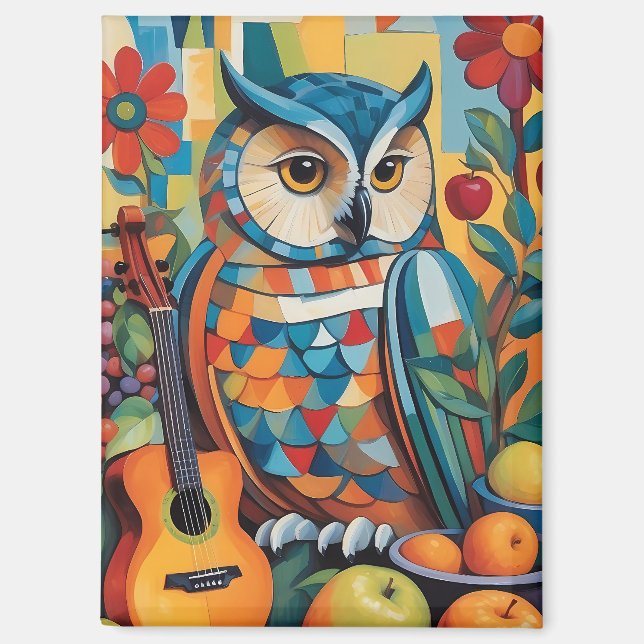 Colourful Owl Still life Portrait Magnet (Front)