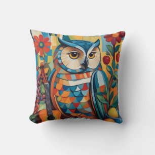 Colourful Owl Still life Portrait Throw Pillow