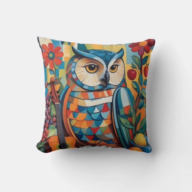 Colourful Owl Still life Portrait Throw Pillow (Front)