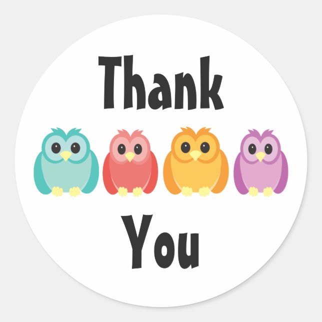 Colourful Owl Thank You Sticker (Front)