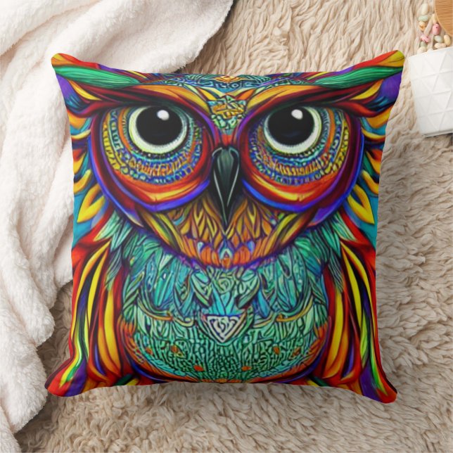 Colourful Owl Throw Pillow (Blanket)