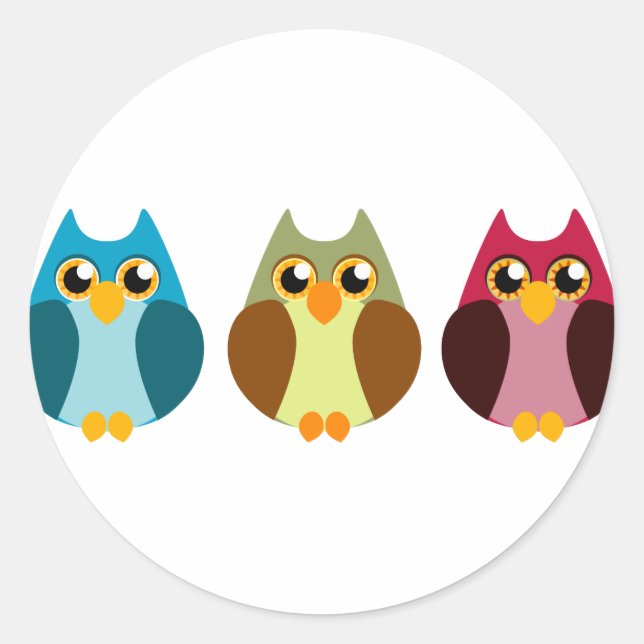 Colourful Owl Trio Classic Round Sticker (Front)