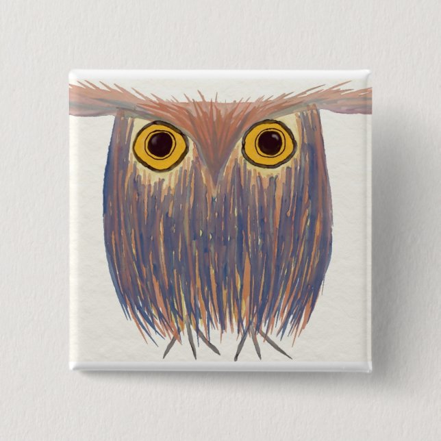 Colourful Owl Watercolor Painting 2 Inch Square Button (Front)