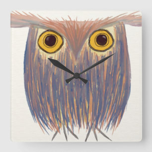 Colourful Owl Watercolor Painting Square Wall Clock