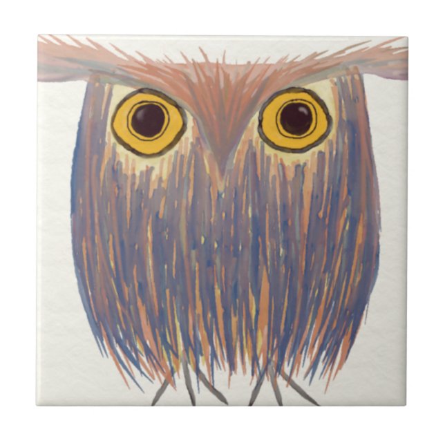 Colourful Owl Watercolor Painting Tile (Front)