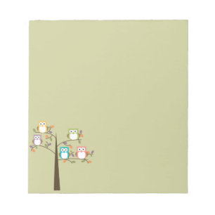 Colourful Owls in Pretty Tree Notepad
