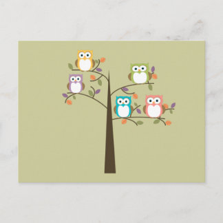 Colourful Owls in Pretty Tree To Do List Postcard