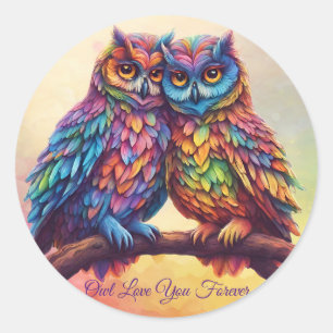 Colourful Owls-Love Birds- Valentines Day Gift- Classic Round Sticker