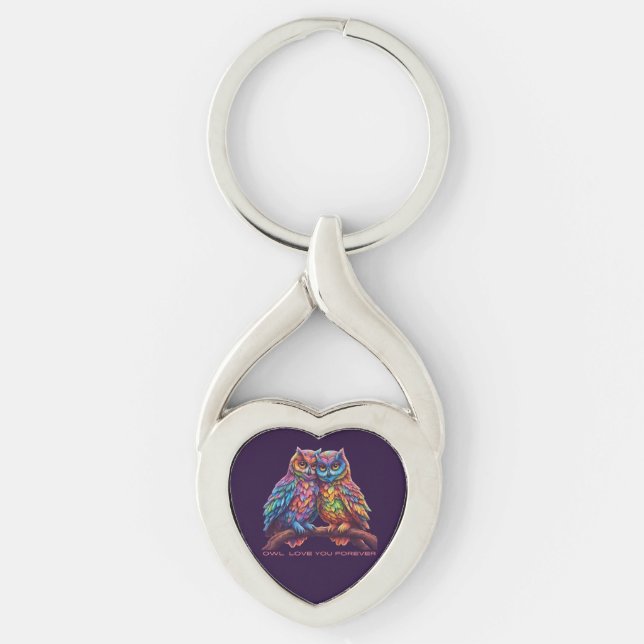 Colourful Owls-Love Birds- Valentines Day Gift- Keychain (Front)