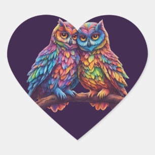 Colourful Owls-Love Birds-Valentine's Day  Heart Sticker