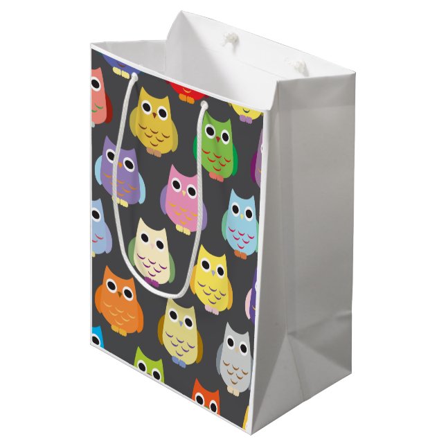 Colourful Owls Medium Gift Bag (Front Angled)