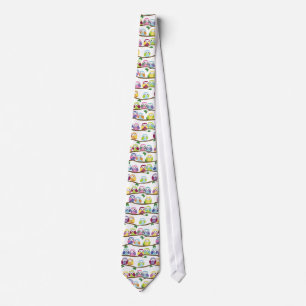 Colourful owls on a branch tie