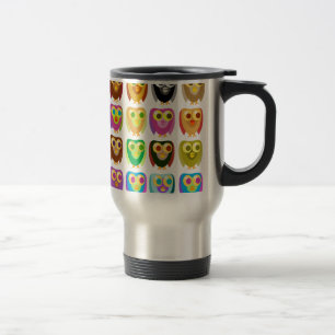 Colourful Owls Pattern Travel Mug
