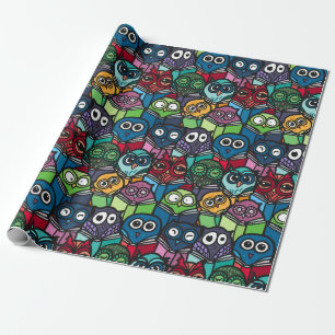 Colourful Owls Reading Cute Seamless Pattern Wrapping Paper