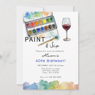 Colourful Paint and Sip Birthday party Invitation