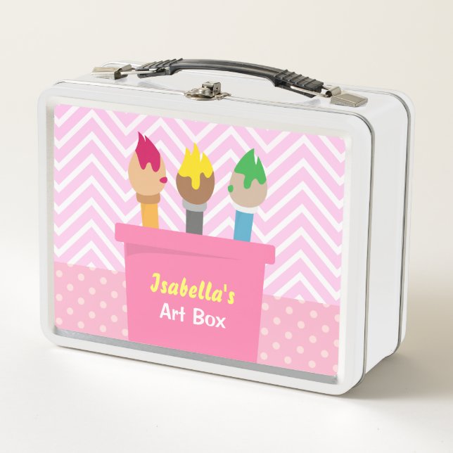 Colourful Paint Brushes Artists Art Box Girls Name (Front)