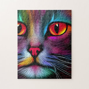 Colourful Paint Cat Abstract Jigsaw Puzzle