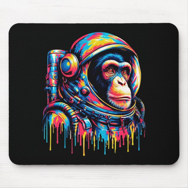 Colourful Paint Drip Astronaut Chimpanzee Mouse Pad (Front)