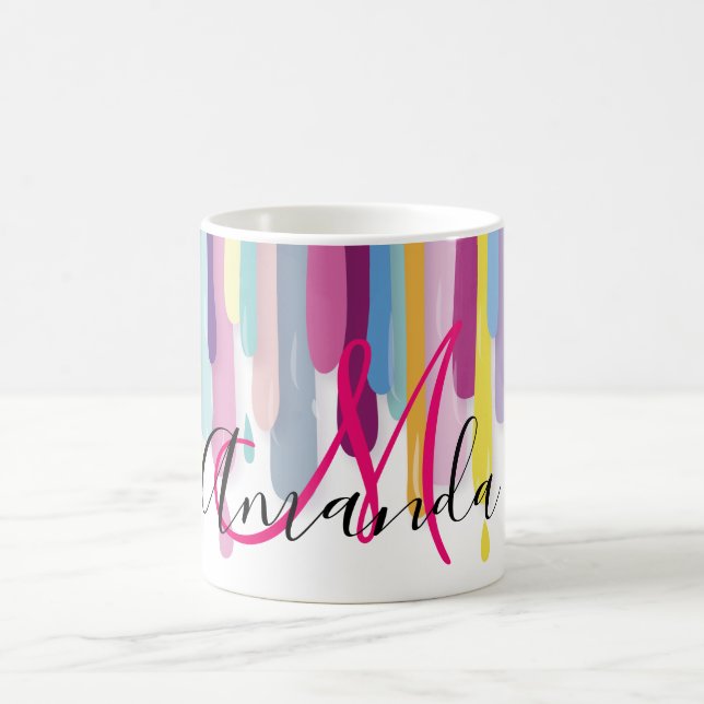 Colourful Paint Dripping Abstract Monogram Coffee Mug (Center)