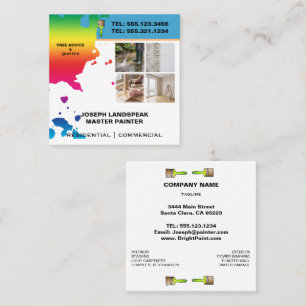 Colourful Paint Drips 4 Photo Painter & Contractor Square Business Card