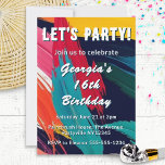 Colourful Paint Effect 16th Birthday Party Invitation<br><div class="desc">Celebrate in style with this fun and colourful birthday party invitation, featuring a vibrant abstract paint-effect design. Ideal for teenagers, art students and all who love bold colour and modern style, this eye-catching invitation sets the tone for a celebration full of fun, laughter, and unforgettable memories. The design is of...</div>