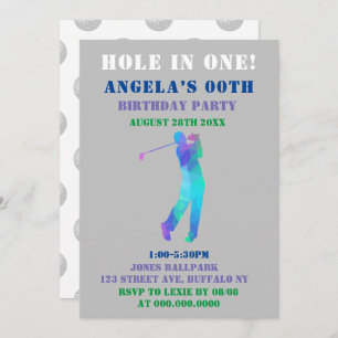 Colourful Paint Golf Theme Birthday Party Invites